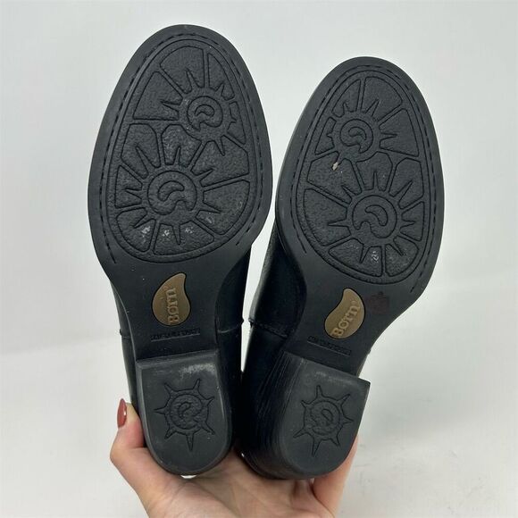 Born Antonia Black Leather Heeled Ankle Booties Size 7.5M Casual Back Zipper - Picture 10 of 14